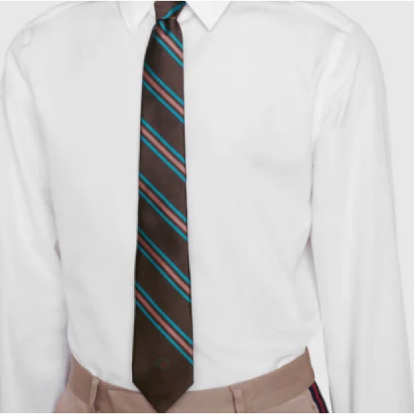 Authentic Gucci Gimental Striped Silk Tie in Brown - Picture 8 of 8